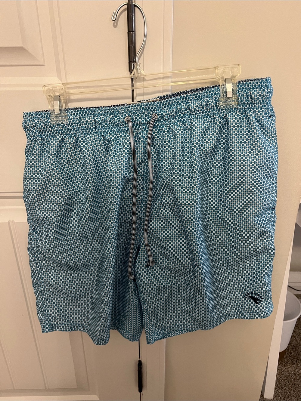 Ted Baker Teal Geo-Pattern Drawstring Swim Trunks